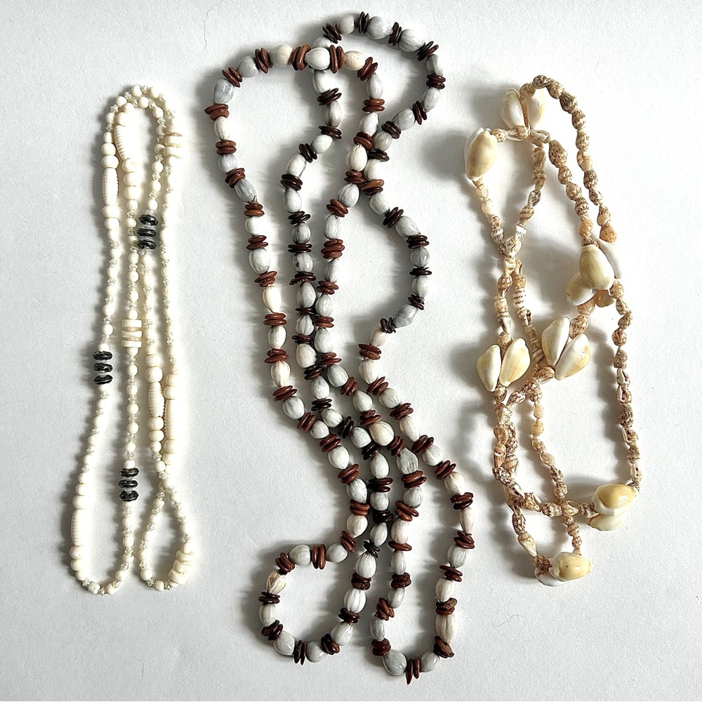 Vintage Lot Of 3 70s Seashell Necklaces Beachy Boho Coastal